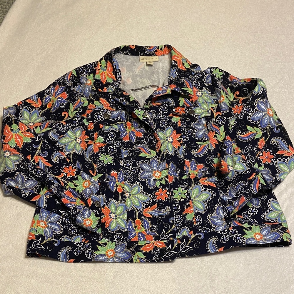 Appleseed’s Tobacco Flower Print Denim Jacket